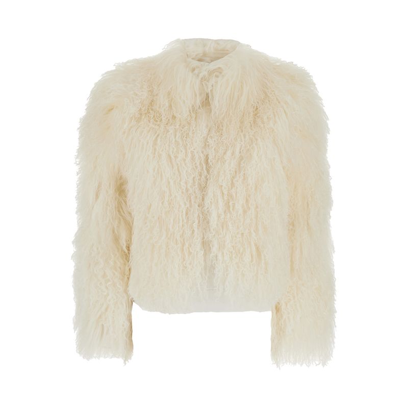 Leplain Women Short Jacket Tibet Fur With Tibet Fur And Beige Color For Women